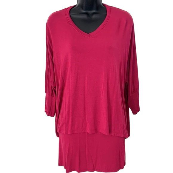 Soft Surroundings Indeevar Tunic Top Layered V-Neck 3/4 Sleeve Fuschia XSMALL - Picture 3 of 9